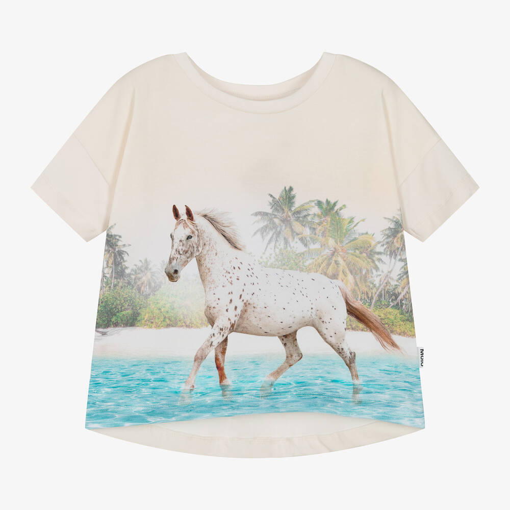 Molo - Girls Organic Cotton Horse T-Shirt | Childrensalon