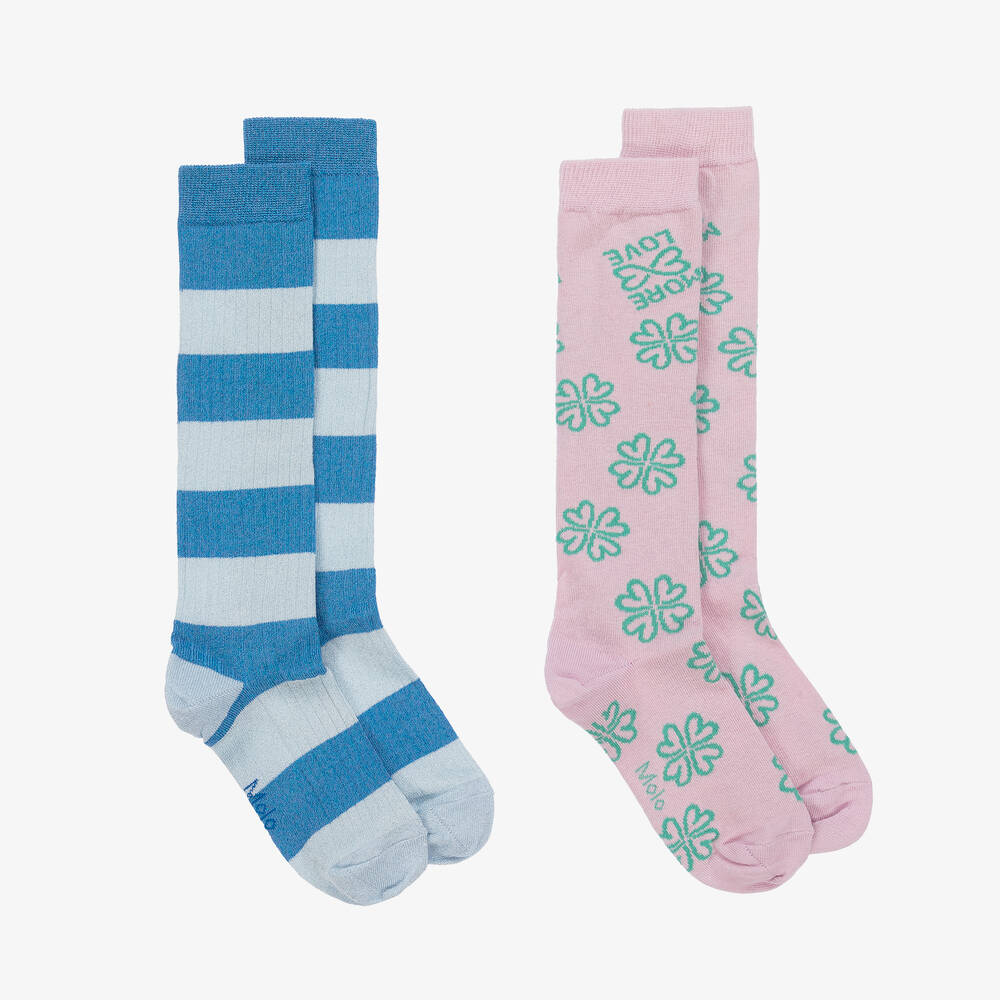 Molo - Girls Pink & Blue Knee Length Socks (2 Pack) | Childrensalon