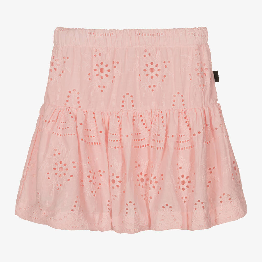 Molo - Розовая хлопковая юбка с перфорацией для девочек | Childrensalon