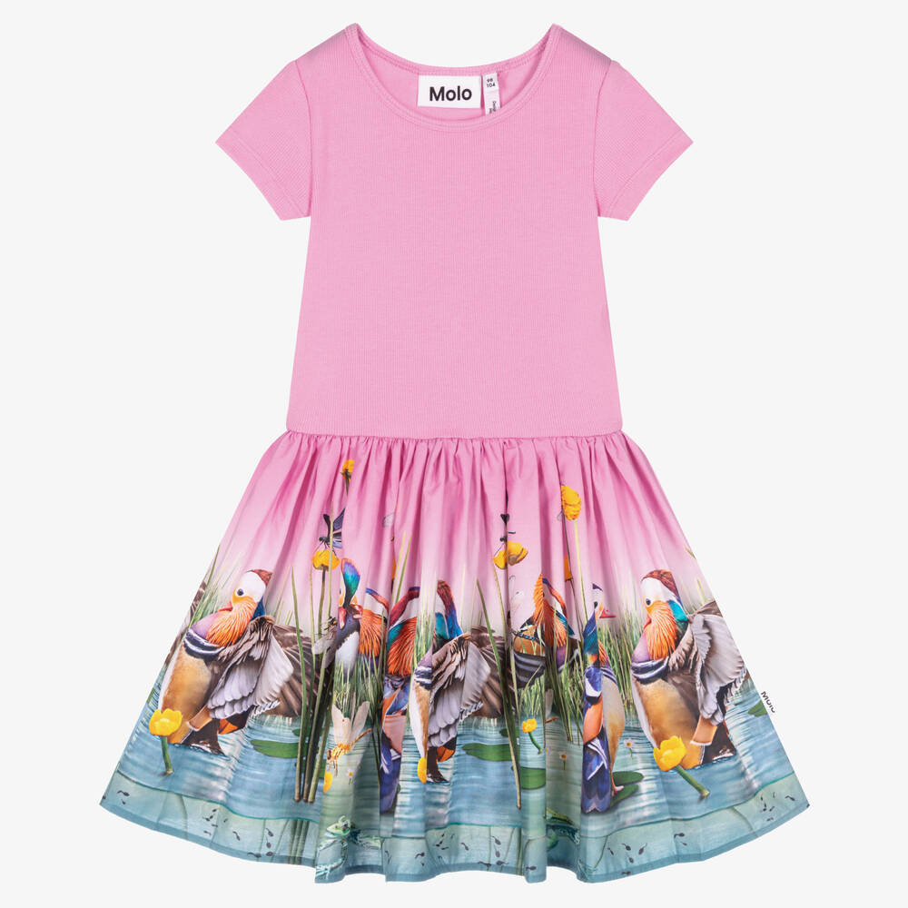 Molo - Girls Pink Cotton Duck Print Dress | Childrensalon