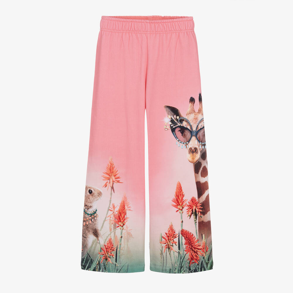 Molo - Girls Pink Cotton Fancy Giraffe Joggers | Childrensalon