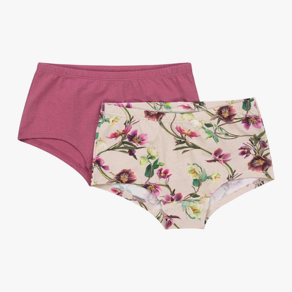 Molo - Girls Pink Cotton Floral Knickers (2 Pack) | Childrensalon