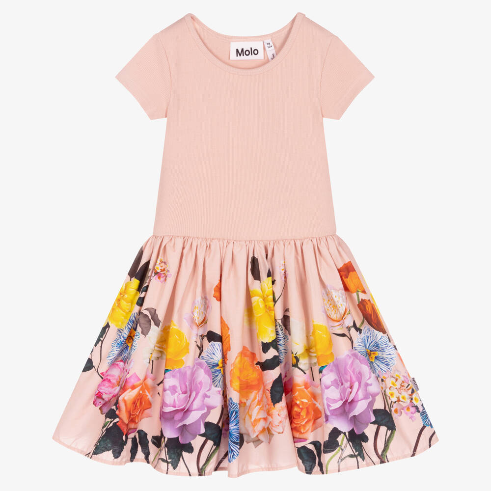 Molo - Girls Pink Cotton Flower Print Dress | Childrensalon