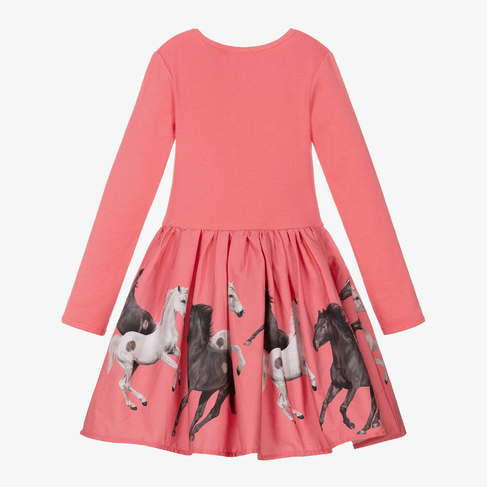 Molo - Girls Pink Cotton Horses Dress | Childrensalon