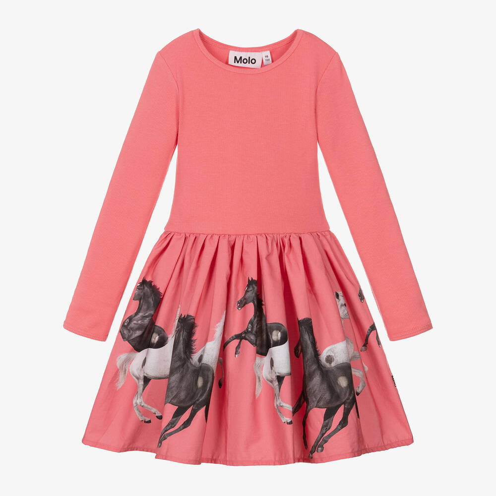 Molo - Розовое хлопковое платье с лошадьми для девочек | Childrensalon