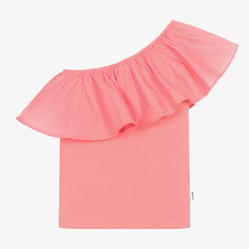 Molo - Girls Pink Cotton One-Shoulder Top | Childrensalon