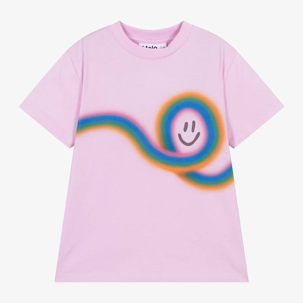Molo - Girls Pink Cotton Smile T-Shirt | Childrensalon