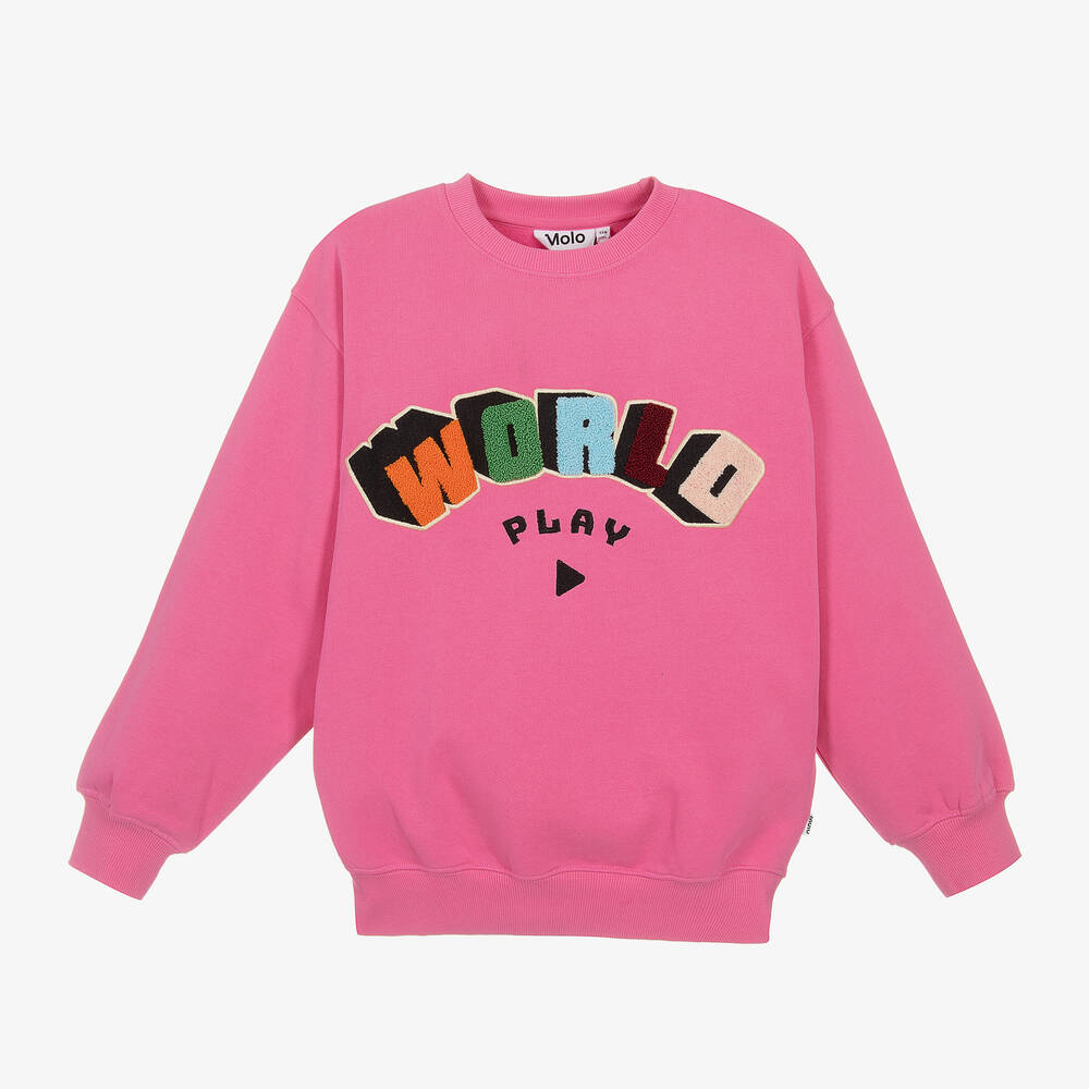 Molo - Girls Pink Cotton World Play Sweatshirt | Childrensalon