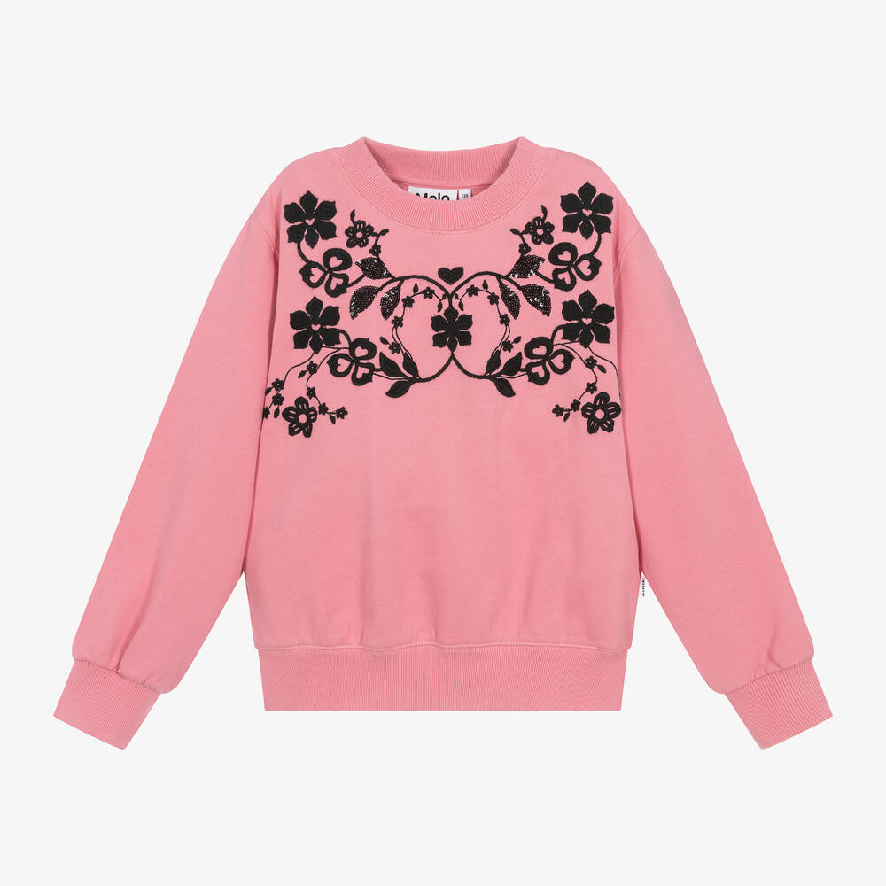 Molo - Girls Pink Embroidered Cotton Sweatshirt | Childrensalon