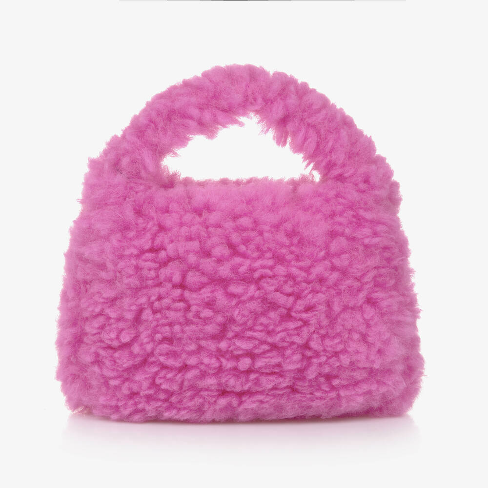 Molo - Girls Pink Faux Fur Handbag (26cm) | Childrensalon