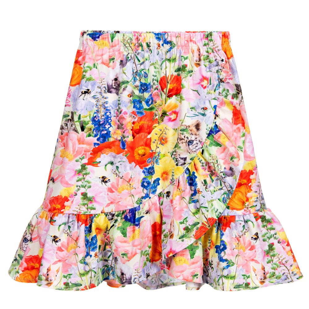 Molo Babies' Girls Pink Floral Ruffle Skirt In Multi