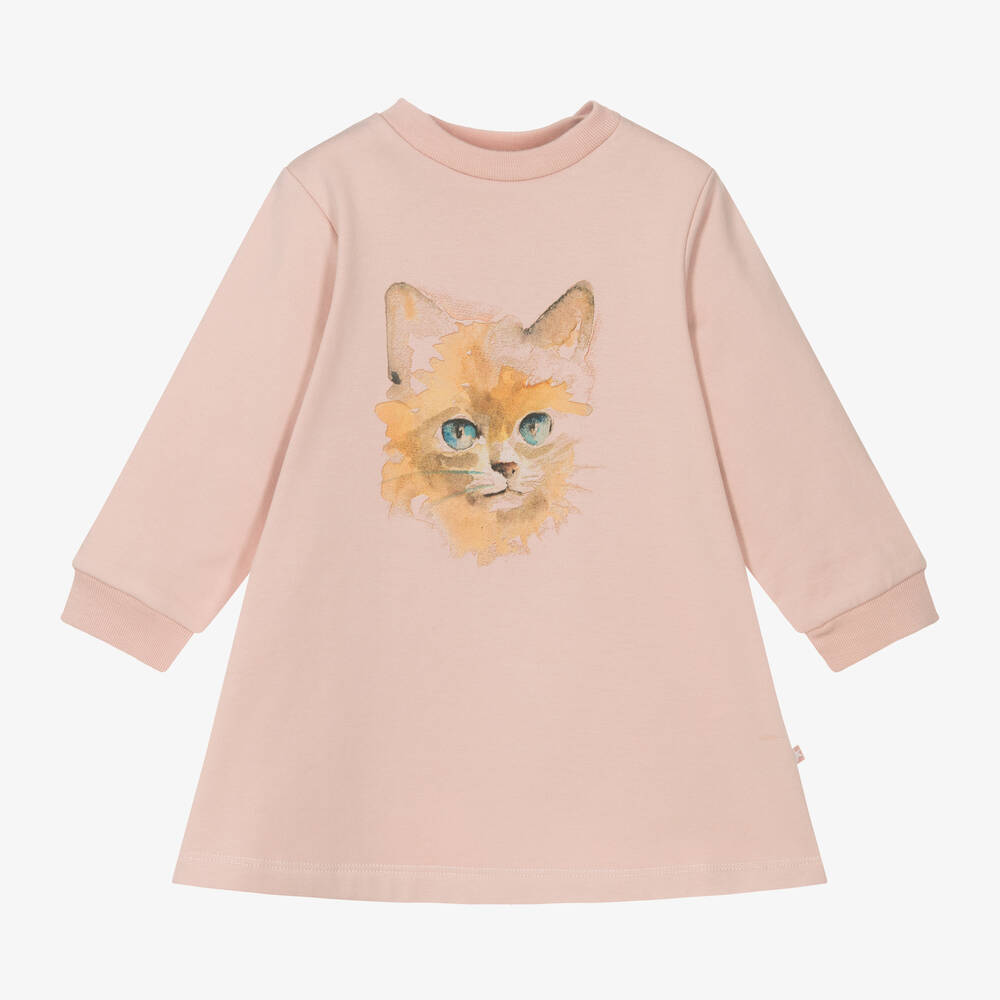 Molo - Girls Pink Kitten Organic Cotton Dress | Childrensalon