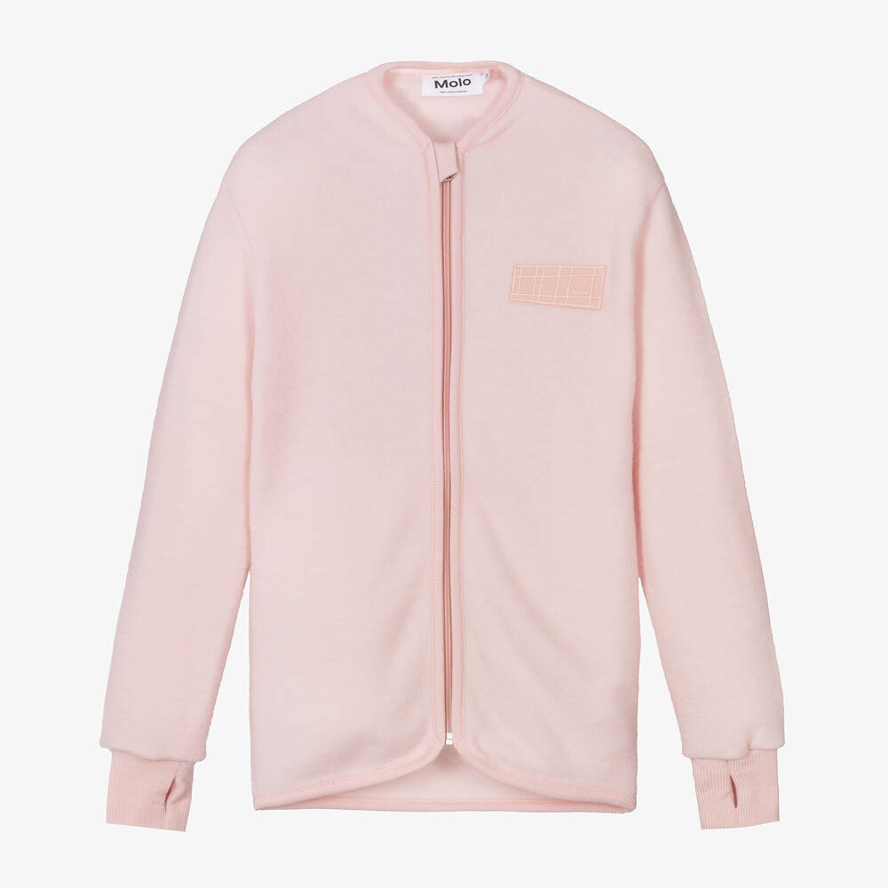 Molo - Girls Pink Merino Wool Zip-Up Top | Childrensalon