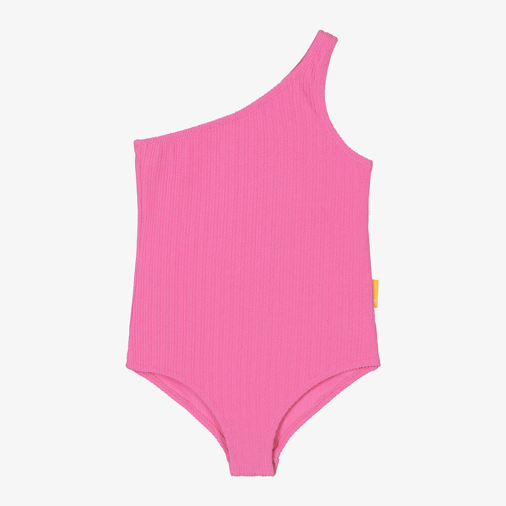 Molo - Girls Pink One-Shoulder Swimsuit (UPF50+) | Childrensalon