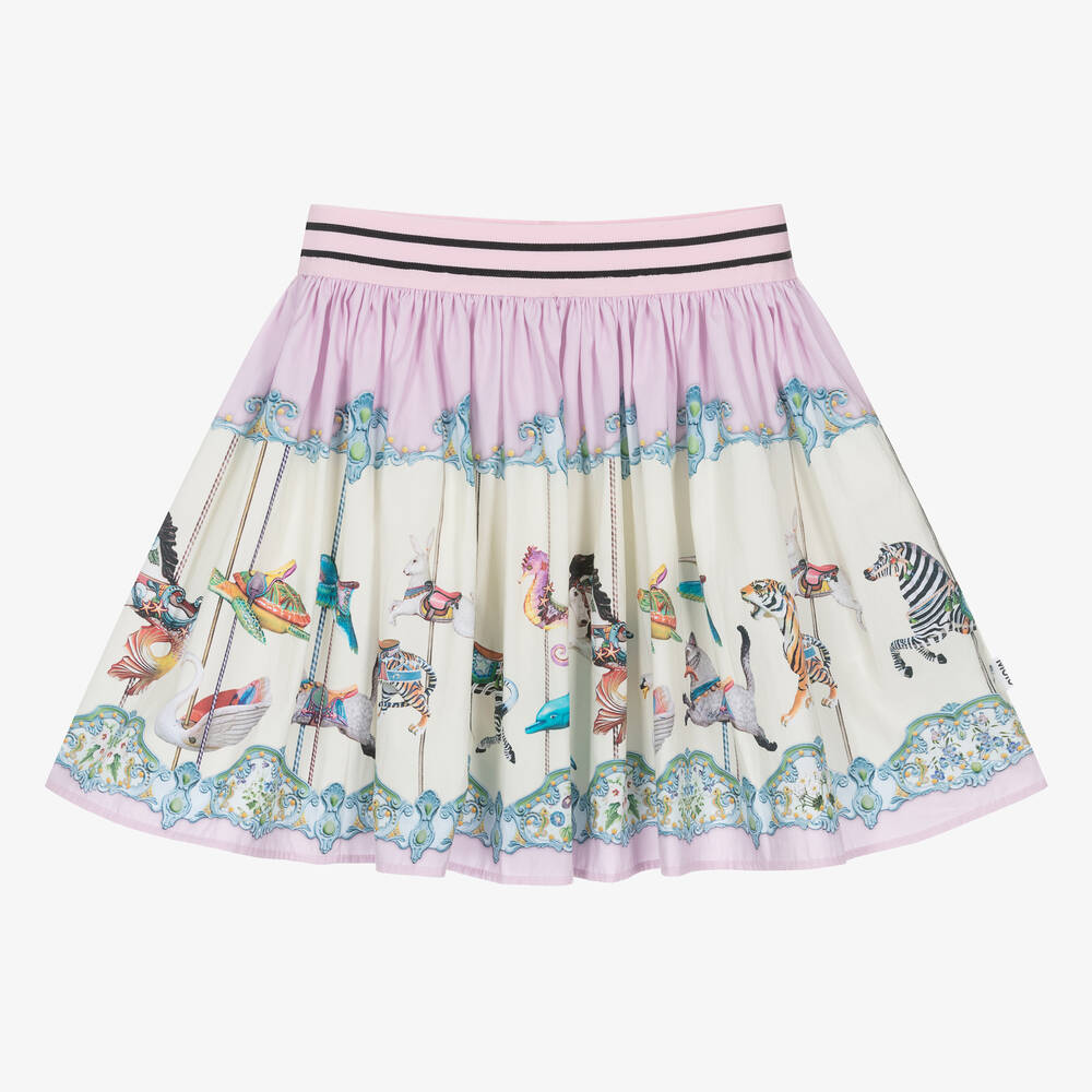 Molo - Girls Pink Organic Cotton Carousel Print Skirt | Childrensalon