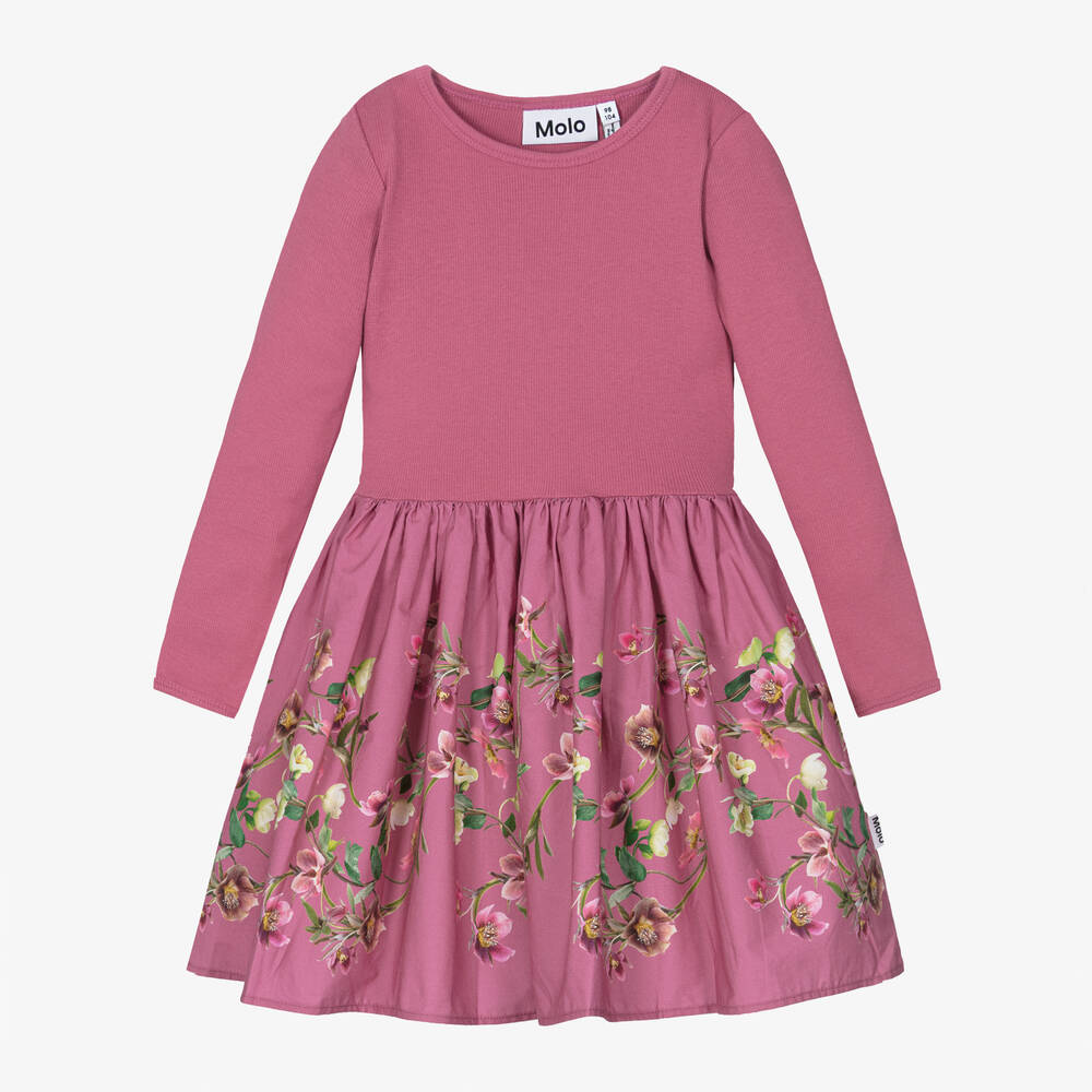 Molo - Girls Pink Organic Cotton Floral Print Dress | Childrensalon