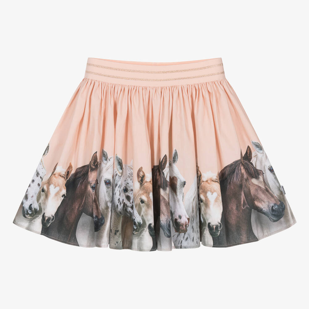 Molo - Girls Pink Organic Cotton Horse Print Skirt | Childrensalon