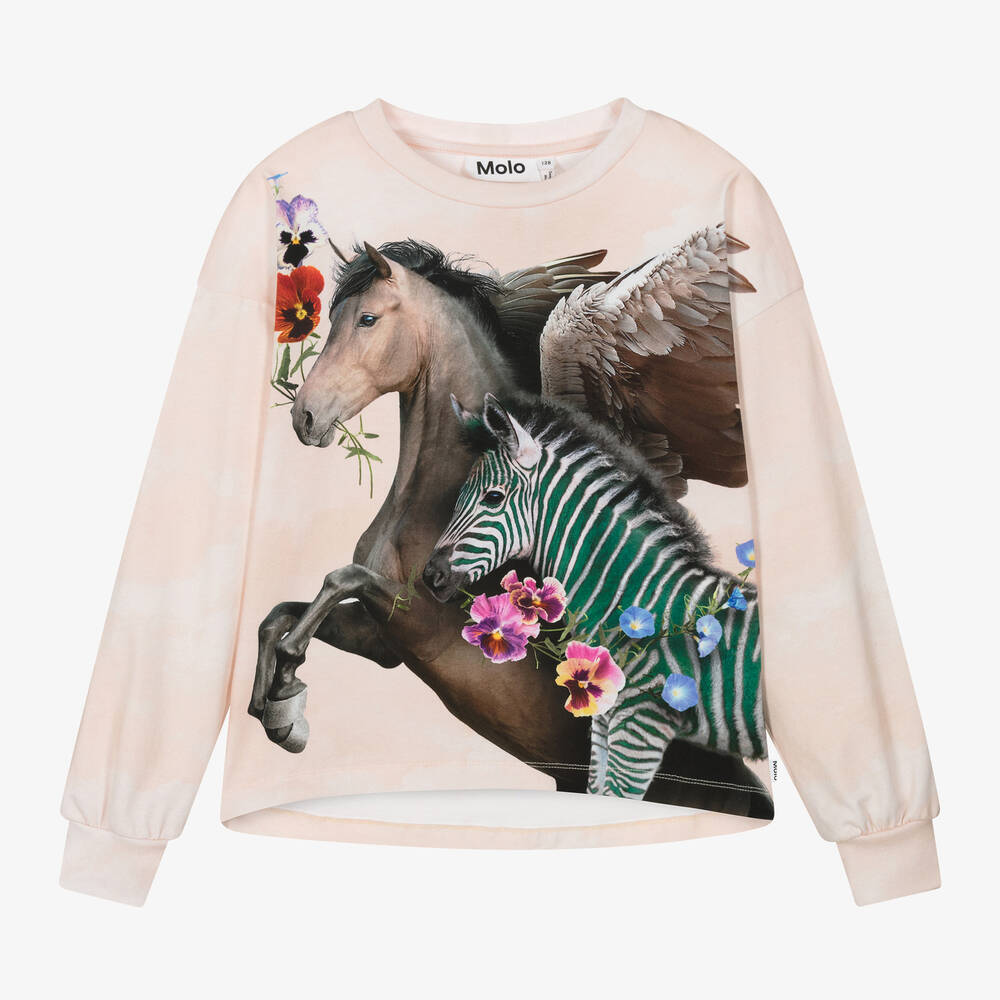 Molo - Girls Pink Organic Cotton Horse Top | Childrensalon