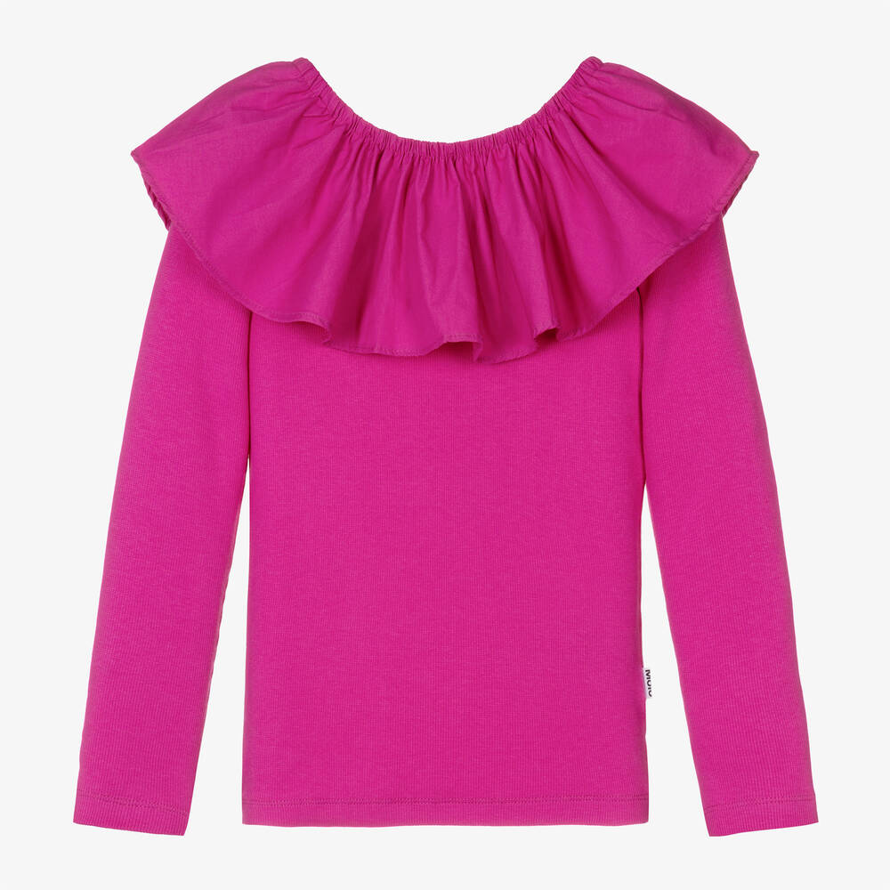 Molo - Girls Pink Organic Cotton Ruffle Top | Childrensalon