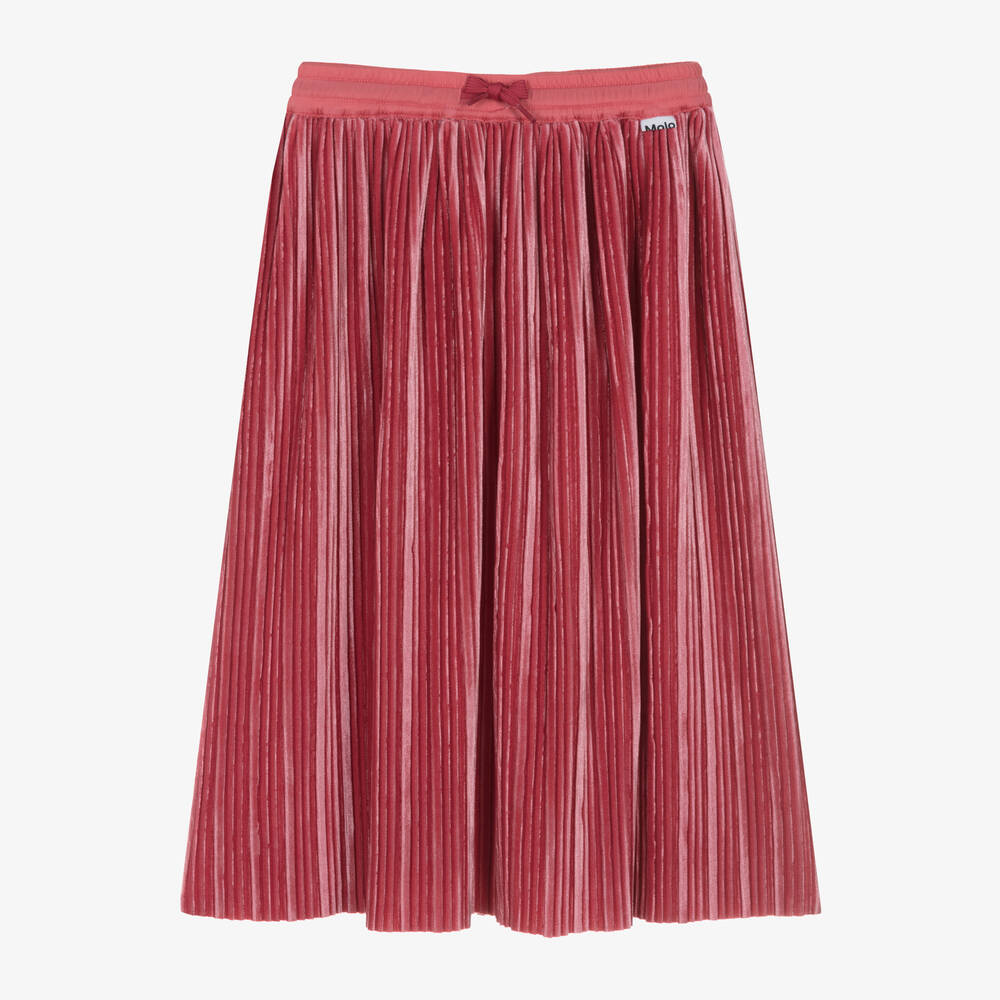 Molo - Girls Pink Pleated Velour Skirt | Childrensalon