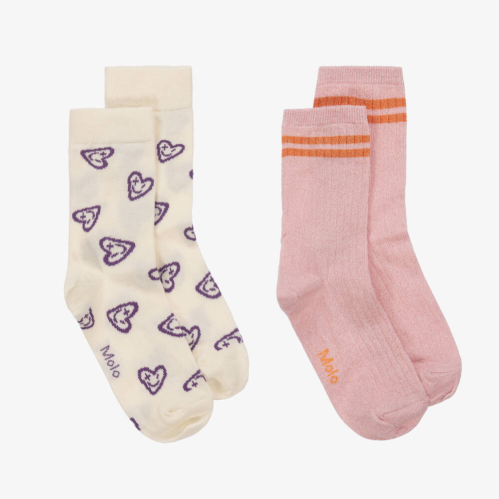 Molo - Girls Pink & Purple Graphic Ankle Socks (2 Pack) | Childrensalon