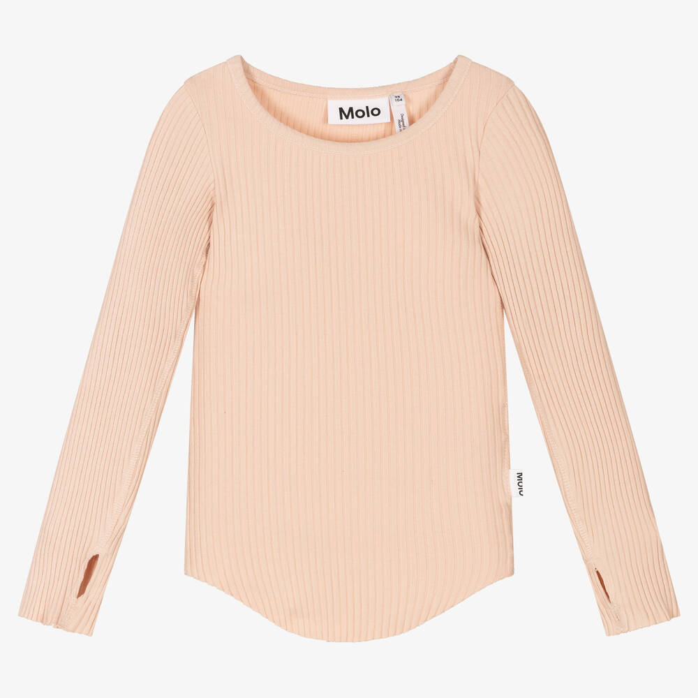 Molo - Girls Pink Ribbed Cotton T-Shirt | Childrensalon