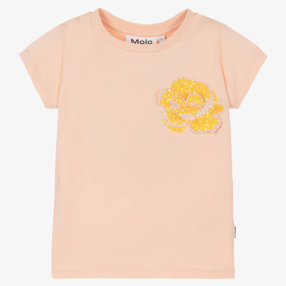 Molo - T-shirt coton rose à fleurs sequins | Childrensalon
