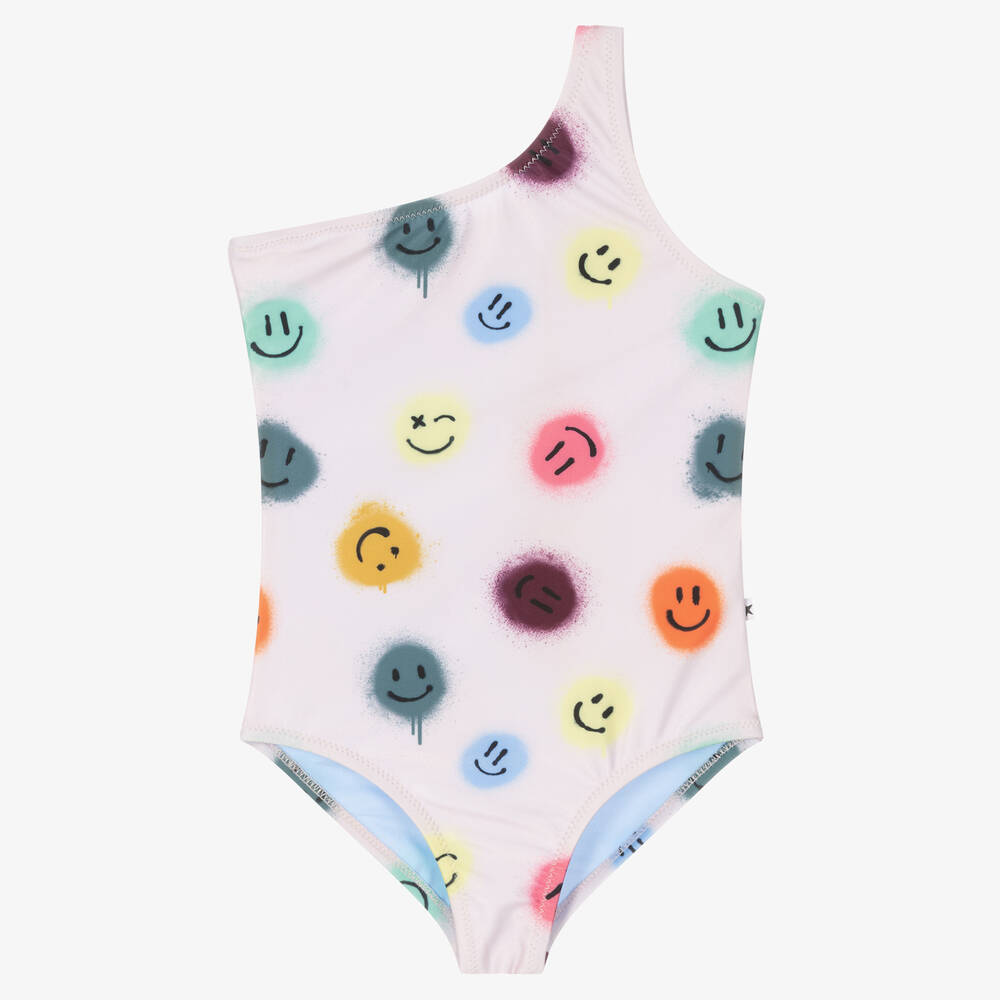 Molo - Girls Pink Smile Swimsuit (UPF50+) | Childrensalon