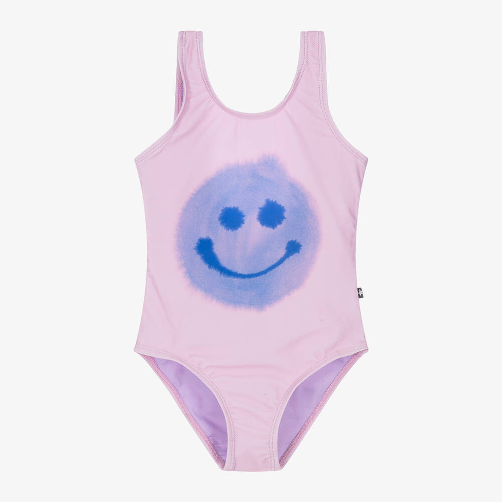 Molo - Girls Pink Smiling Face Swimsuit (UPF50+) | Childrensalon