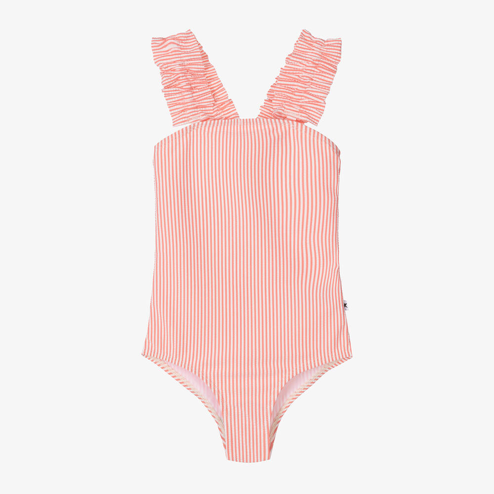 Molo - Girls Pink Striped Swimsuit (UPF50+) | Childrensalon