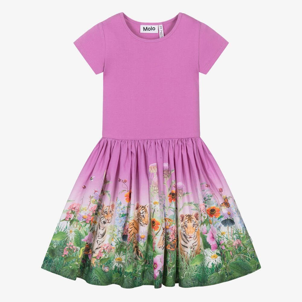 Molo Kids' Girls Pink Tiger Organic Cotton Dress
