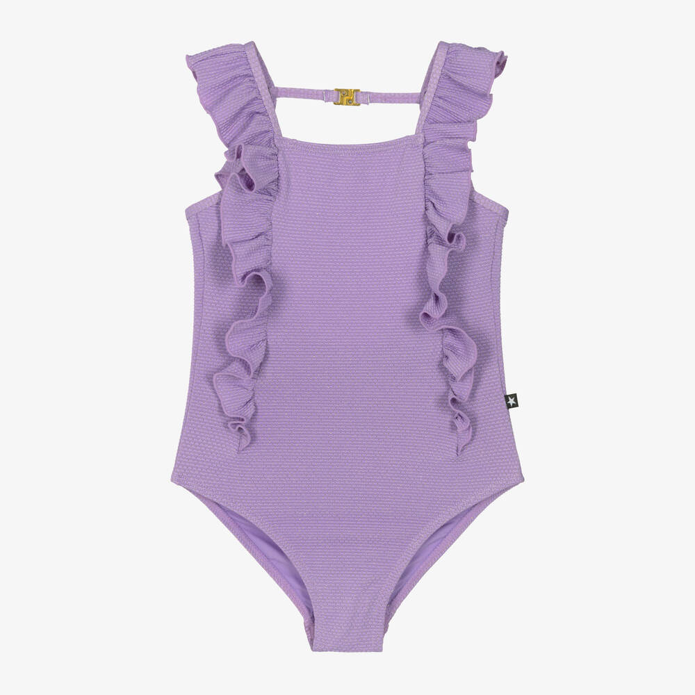 Molo - Girls Purple Sparkle Swimsuit (UPF50+) | Childrensalon