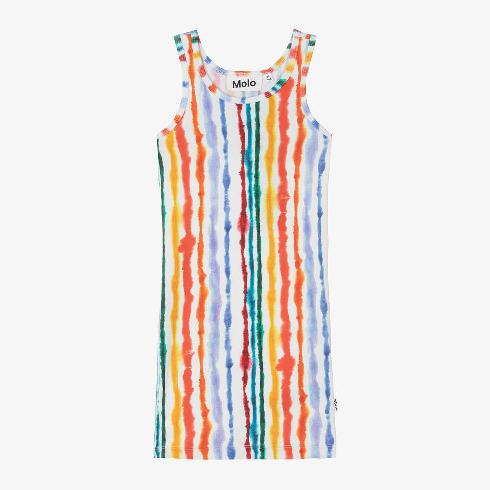 Molo - Girls Rainbow Stripe Organic Cotton Dress | Childrensalon