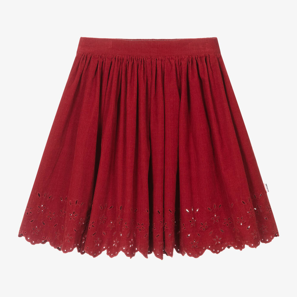 Molo - Girls Red Cotton Broderie Anglaise Skirt | Childrensalon