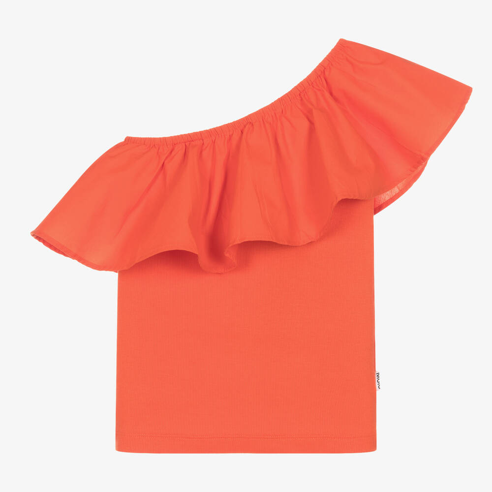 Molo Kids' Girls Red Cotton One-shoulder Top