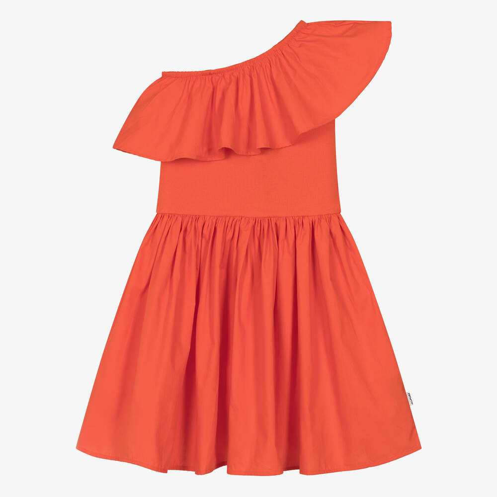 Molo - Girls Red Organic Cotton One Shoulder Dress | Childrensalon