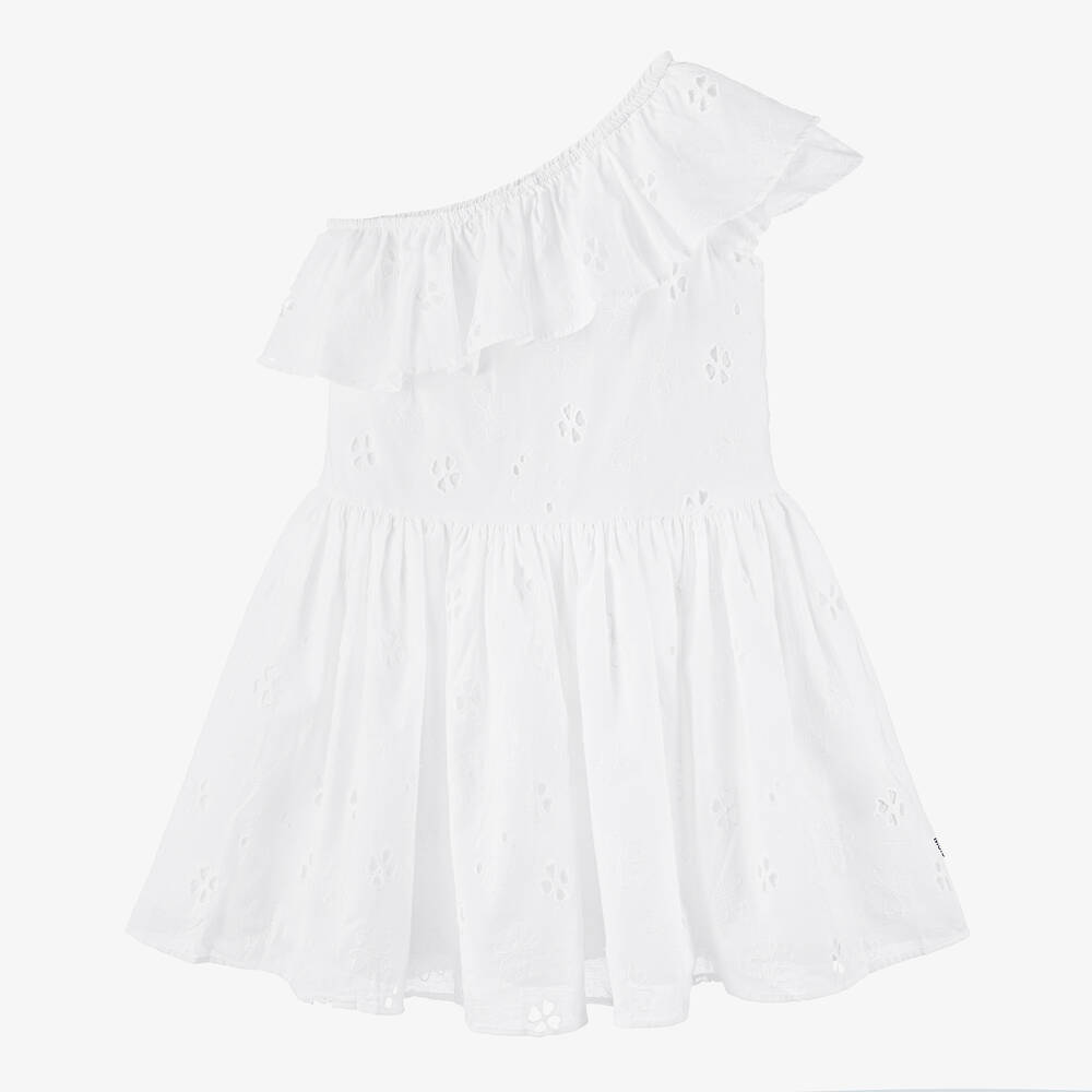Molo - Girls White Broderie Anglaise Cotton Dress | Childrensalon