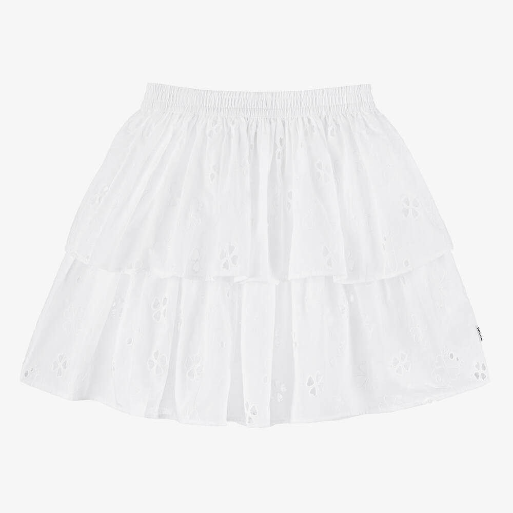 Molo - Girls White Broderie Anglaise Organic Cotton Skirt | Childrensalon