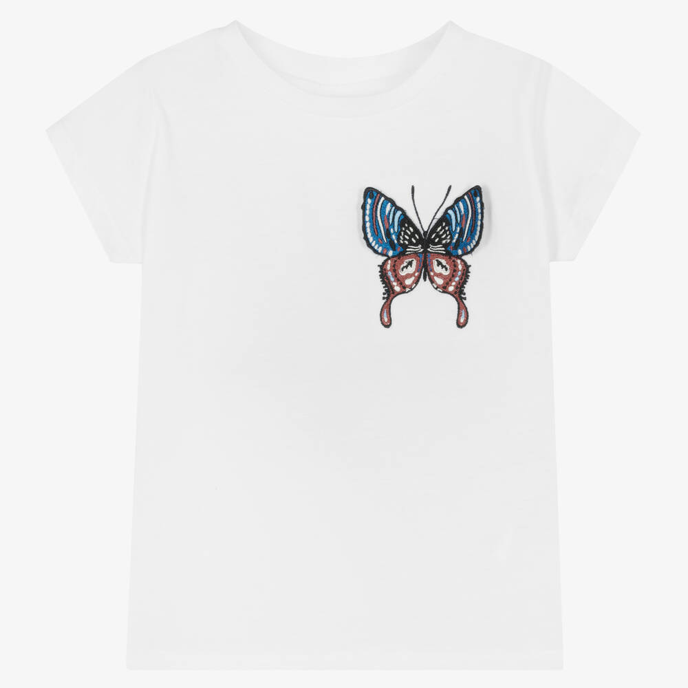 Molo - T-shirt blanc en coton à papillon | Childrensalon
