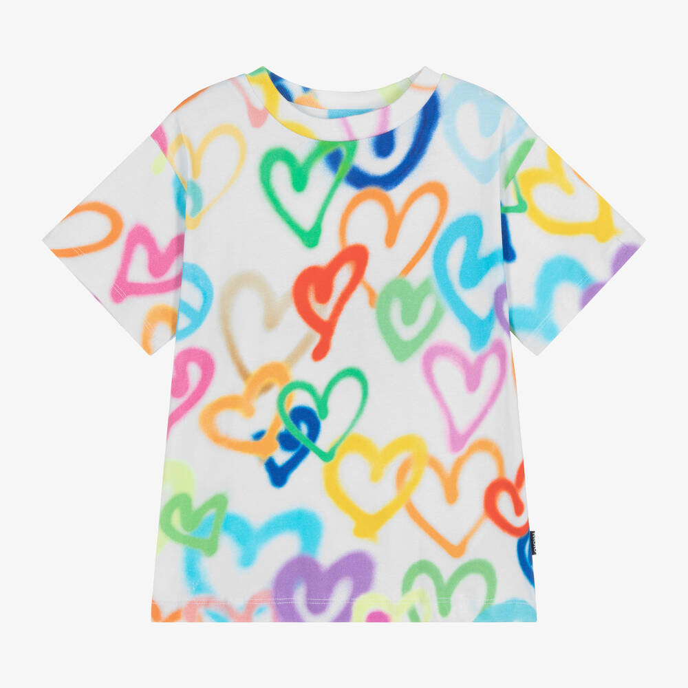 Molo - Girls White Cotton Heart T-Shirt | Childrensalon