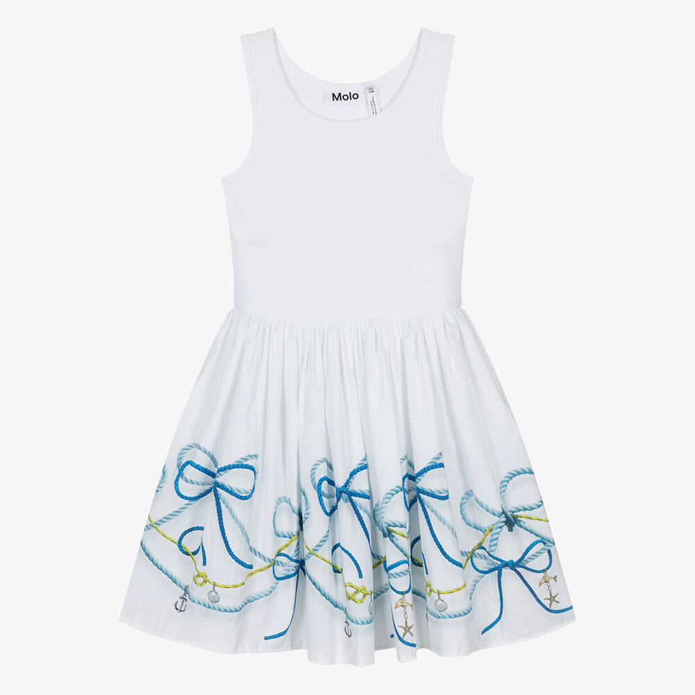 Molo - Girls White Cotton Nautical Dress | Childrensalon