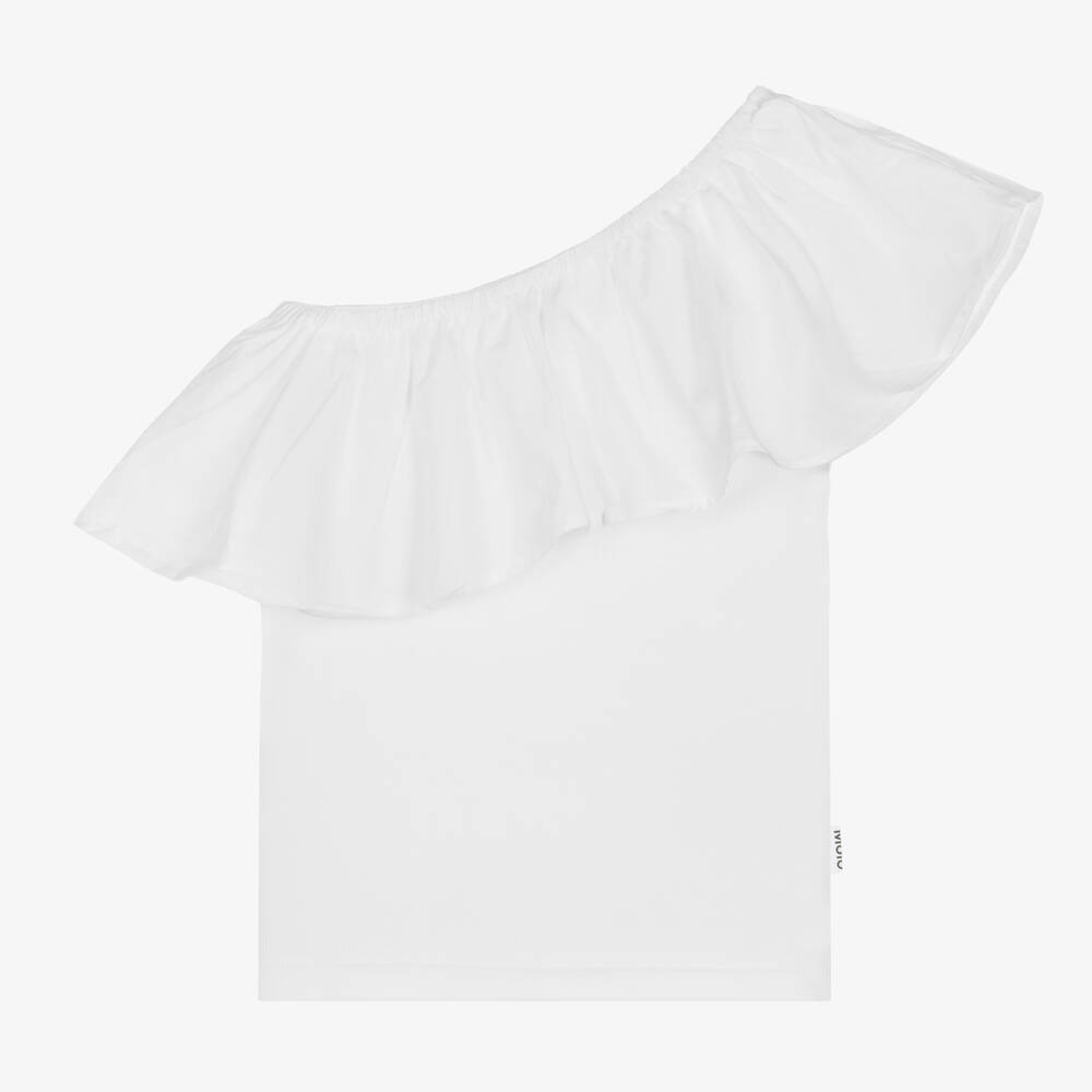 Molo - Girls White Cotton One-Shoulder Top | Childrensalon