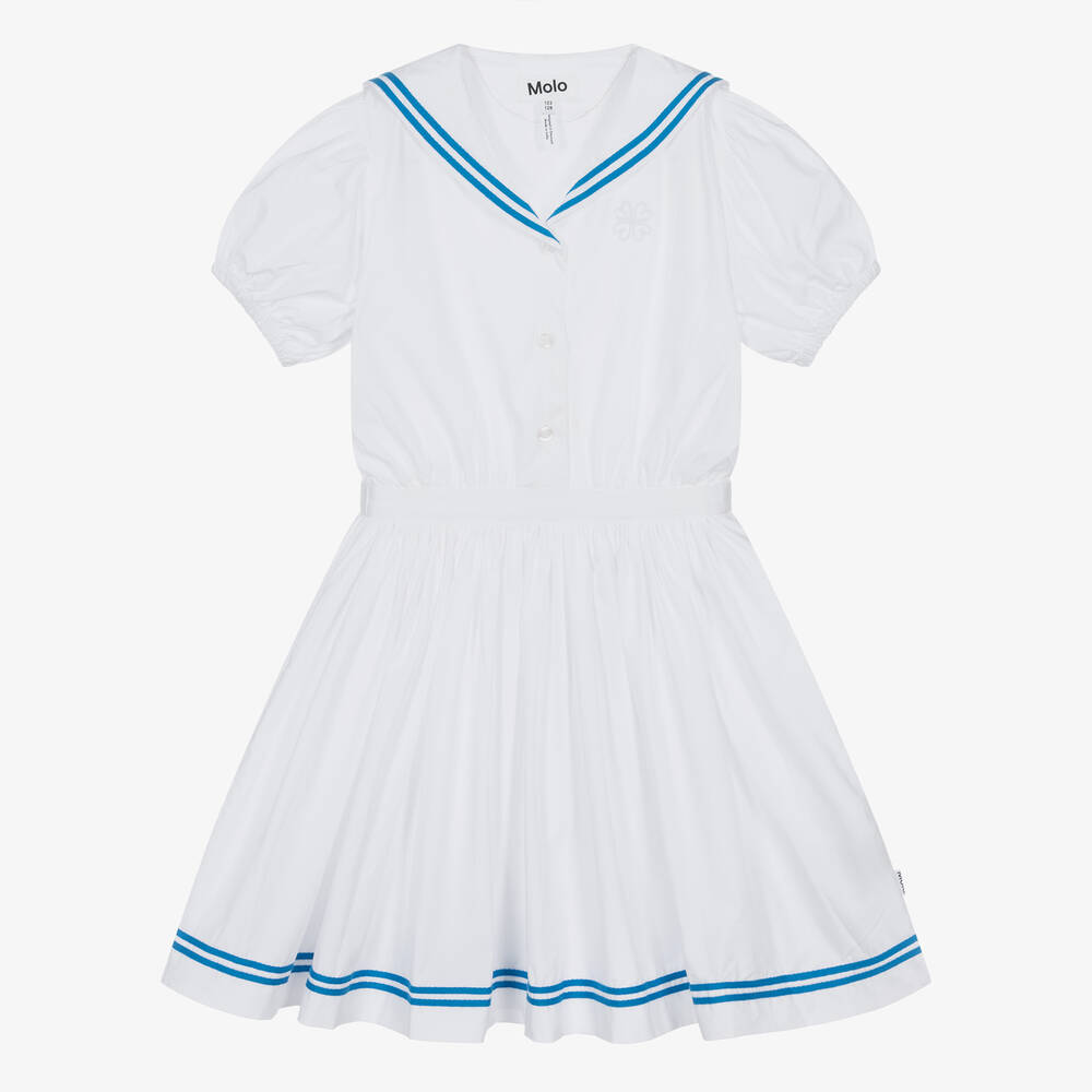 Molo - Girls White Organic Cotton Sailor Dress | Childrensalon