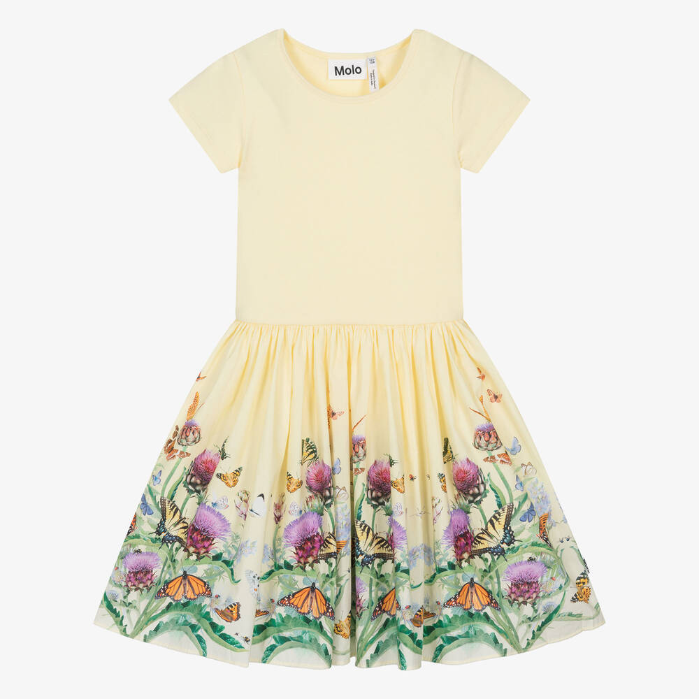 Molo Kids' Girls Yellow Butterfly Organic Cotton Dress