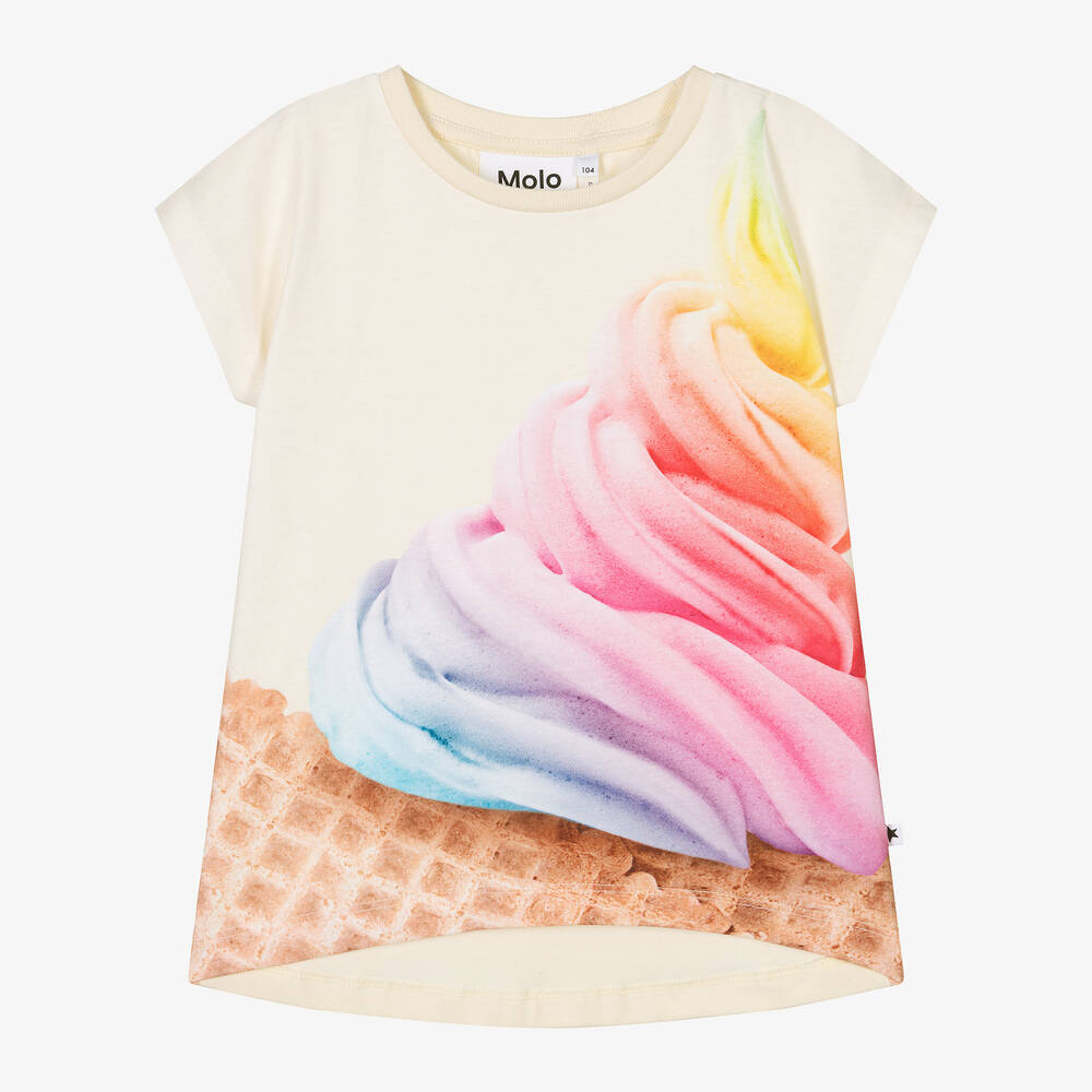Molo - Girls Yellow Cotton Ice Cream T-Shirt | Childrensalon