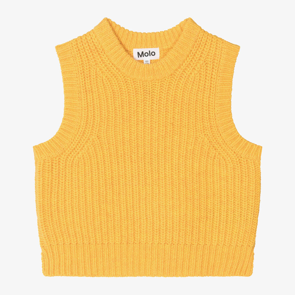 Molo - Girls Yellow Knitted Wool Slipover | Childrensalon