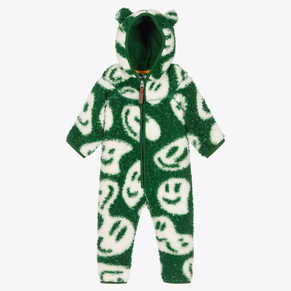 Molo Babies' Green Faux Shearling Happy Faces Pramsuit