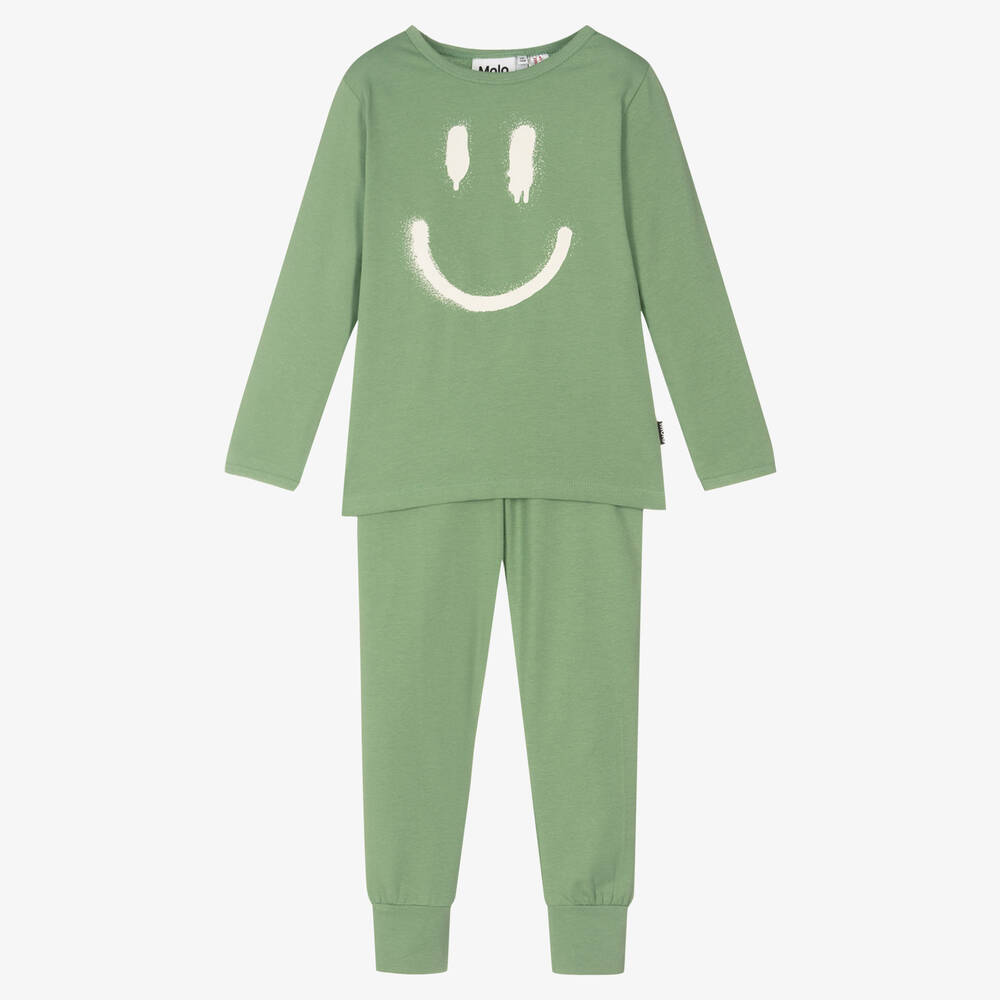 Molo - Зеленая хлопковая пижама со смайлом | Childrensalon
