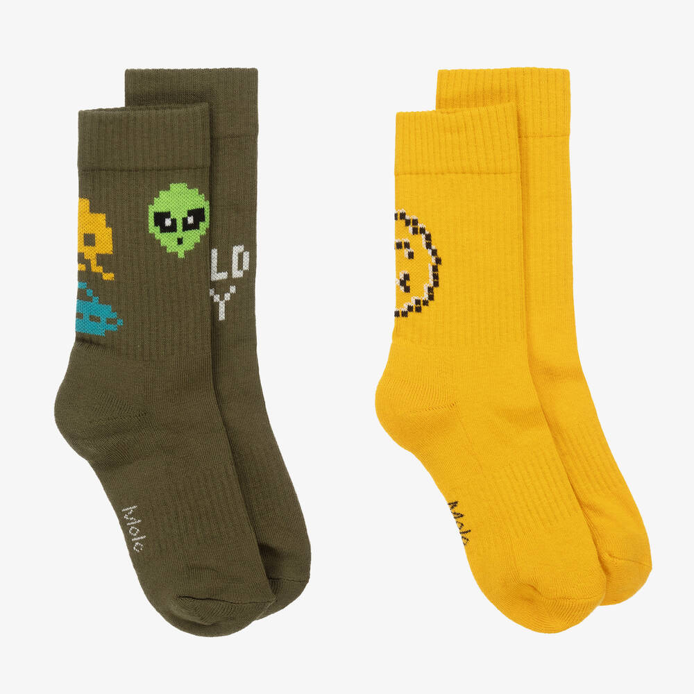 Molo - Green & Yellow Cotton Knit Socks (2 Pack) | Childrensalon