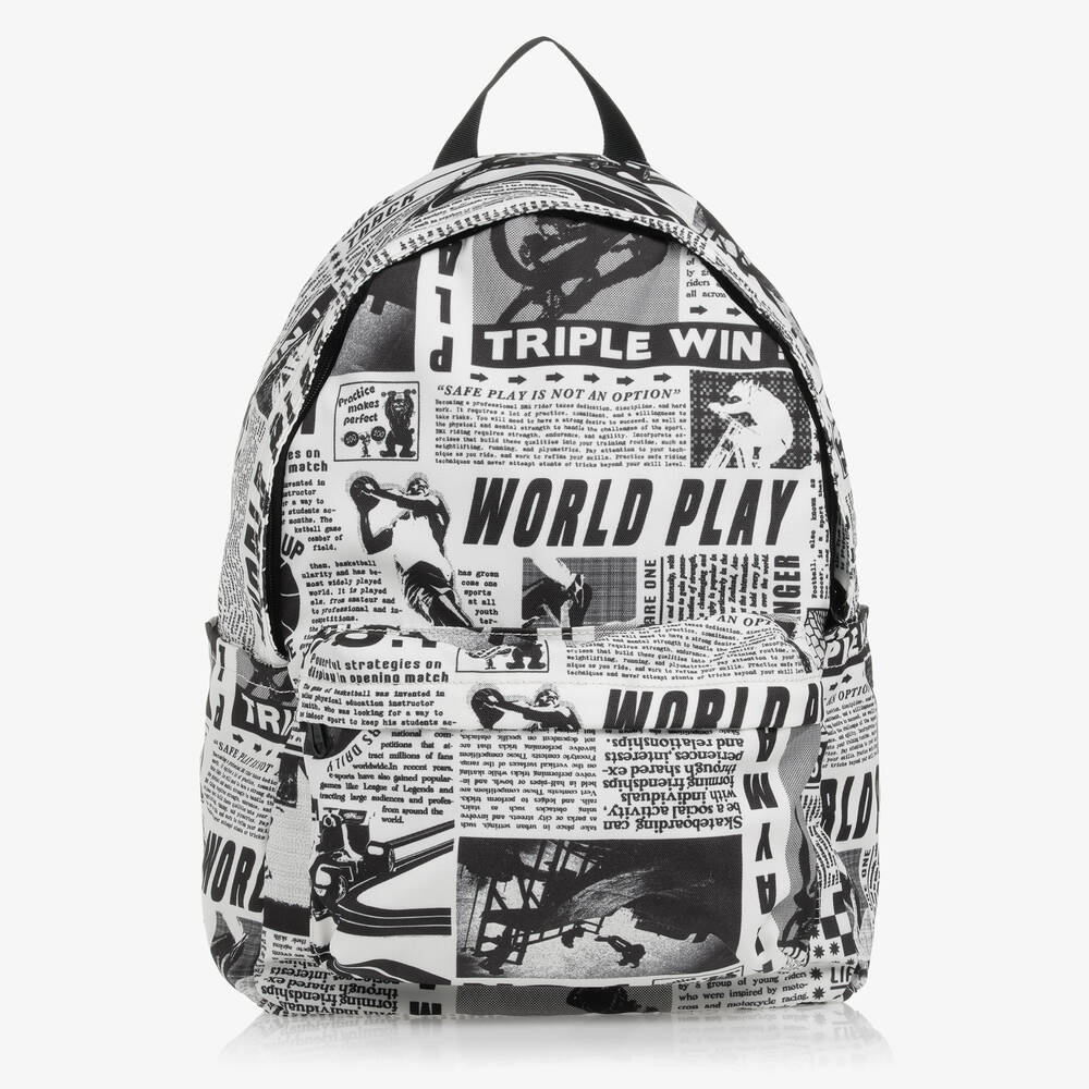 Molo - Ivory & Black Newspaper Backpack (41cm) | Childrensalon